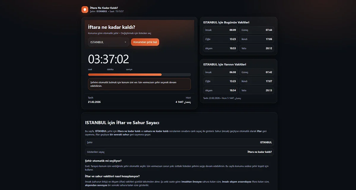 İftar Sayacı Scripti Ücretsiz – Canlı Geri Sayım 2026