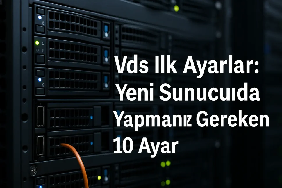 VDS İlk Ayarlar Görseli P65.Net Yeni alınan VDS sunucuda yapılması gereken ilk ayarları temsil eden sunucu kabinleri görseli.